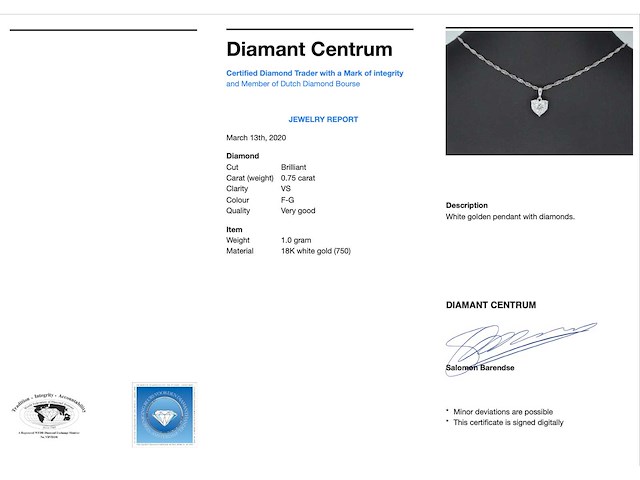 Witgouden hartvormige hanger met diamanten - afbeelding 2 van  6