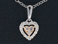 Witgouden hartvormige hanger met natuurlijke roze en witte diamant, incl. ketting - afbeelding 1 van  9