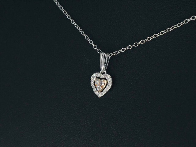 Witgouden hartvormige hanger met natuurlijke roze en witte diamant, incl. ketting - afbeelding 3 van  9