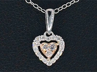 Witgouden hartvormige hanger met natuurlijke roze en witte diamant - afbeelding 1 van  7