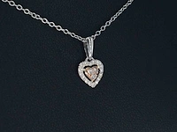 Witgouden hartvormige hanger met natuurlijke roze en witte diamant - afbeelding 4 van  7