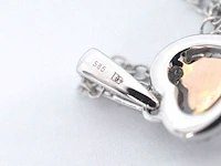 Witgouden hartvormige hanger met natuurlijke roze en witte diamant - afbeelding 7 van  7