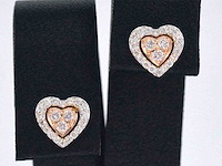 Witgouden hartvormige oorbellen met natuurlijke roze en witte diamant - afbeelding 1 van  8
