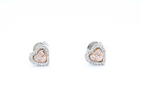 Witgouden hartvormige oorbellen met natuurlijke roze en witte diamant - afbeelding 7 van  8