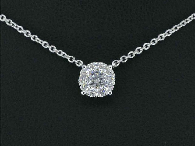 Witgouden ketting en hanger bezet met briljant geslepen diamant, incl. ketting - afbeelding 1 van  7