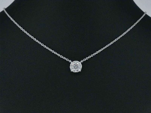 Witgouden ketting en hanger bezet met briljant geslepen diamant, incl. ketting - afbeelding 2 van  7
