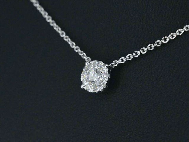 Witgouden ketting en hanger bezet met briljant geslepen diamant, incl. ketting - afbeelding 3 van  7