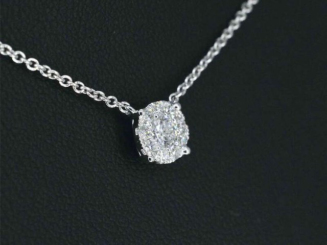 Witgouden ketting en hanger bezet met briljant geslepen diamant, incl. ketting - afbeelding 4 van  7