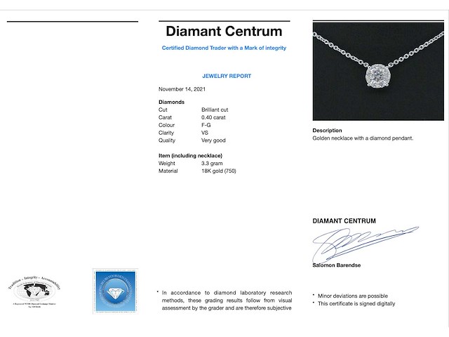 Witgouden ketting en hanger bezet met briljant geslepen diamant - afbeelding 3 van  6