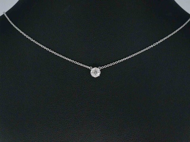 Witgouden ketting en hanger met diamant - afbeelding 2 van  9