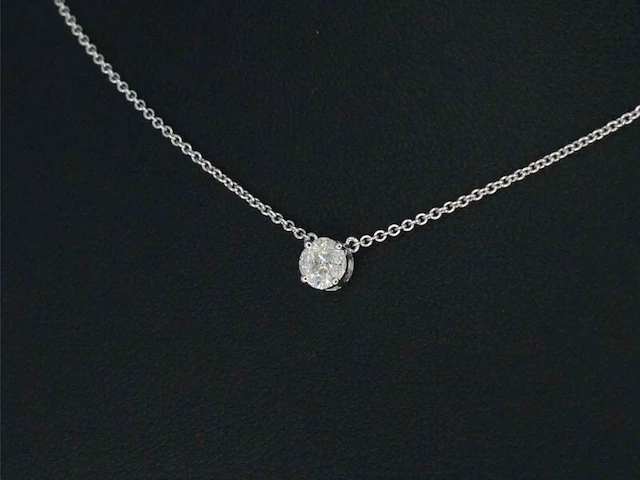 Witgouden ketting en hanger met diamant - afbeelding 3 van  9