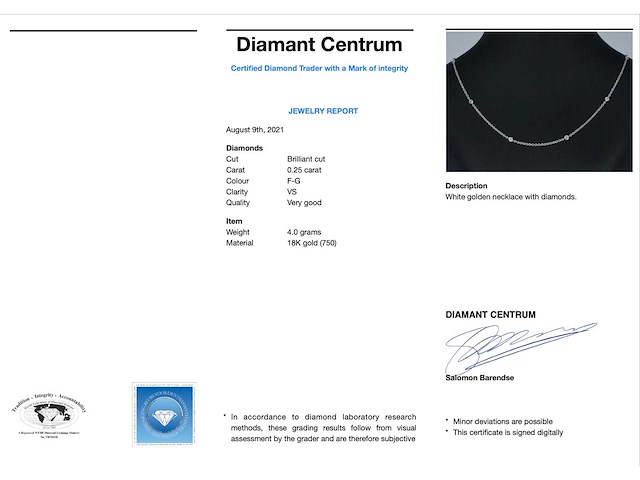 Witgouden ketting met 8 briljant geslepen diamanten - afbeelding 3 van  7