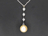 Witgouden ketting met parel en diamanten - afbeelding 1 van  6