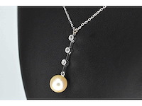 Witgouden ketting met parel en diamanten - afbeelding 4 van  6
