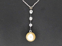 Witgouden ketting met parel en diamanten - afbeelding 1 van  7