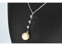 Witgouden ketting met parel en diamanten - afbeelding 3 van  7