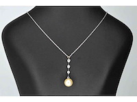 Witgouden ketting met parel en diamanten - afbeelding 5 van  7