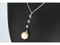 Witgouden ketting met parel en diamanten - afbeelding 3 van  7