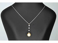 Witgouden ketting met parel en diamanten - afbeelding 5 van  7