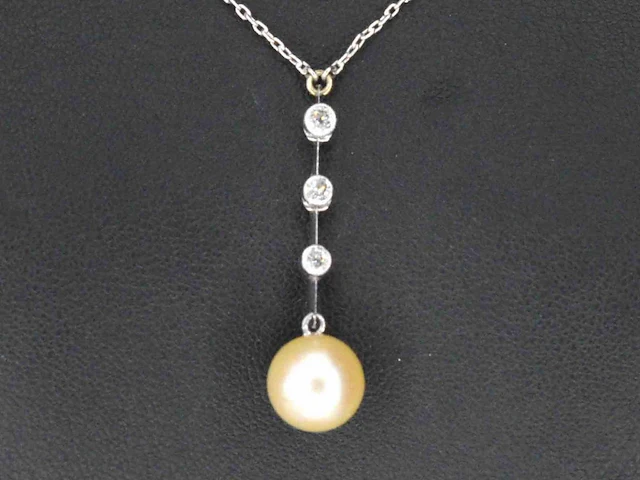 Witgouden ketting parel diamant - afbeelding 1 van  6