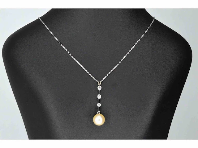 Witgouden ketting parel diamant - afbeelding 5 van  6