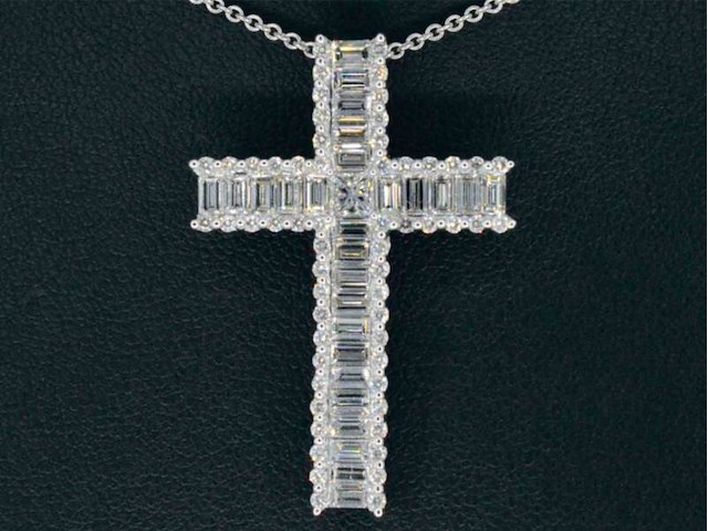 Witgouden kruis hanger met diamanten gezet, excl. ketting - afbeelding 1 van  10