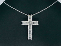 Witgouden kruis hanger met diamanten gezet, excl. ketting - afbeelding 3 van  10
