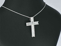 Witgouden kruis hanger met diamanten gezet, excl. ketting - afbeelding 5 van  10