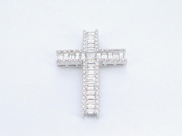 Witgouden kruis hanger met diamanten gezet, excl. ketting - afbeelding 7 van  10