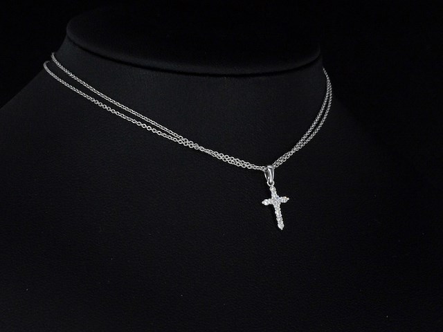 Witgouden kruishanger met natuurlijk diamanten, excl. ketting - afbeelding 3 van  6