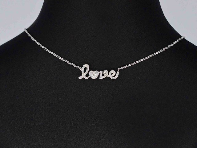 Witgouden 'love' collier met diamanten - afbeelding 4 van  8