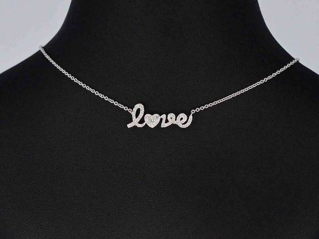 Witgouden 'love' collier met natuurlijke diamanten - afbeelding 3 van  9