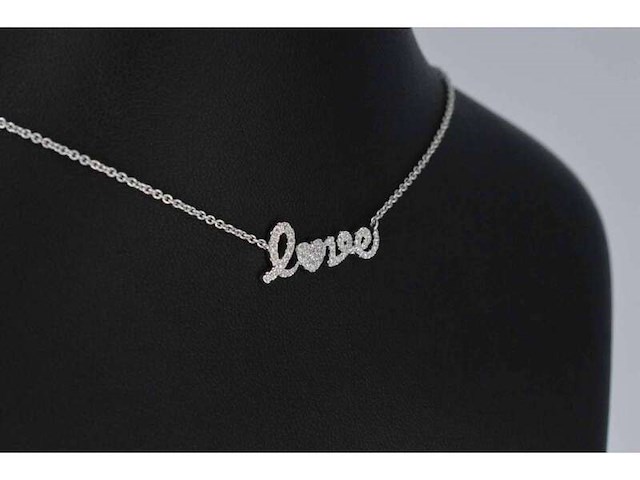 Witgouden 'love' collier met natuurlijke diamanten - afbeelding 4 van  9