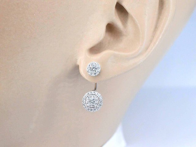 Witgouden luxe dubbele oorknoppen met diamanten - afbeelding 2 van  6