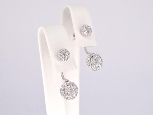 Witgouden luxe dubbele oorknoppen met diamanten - afbeelding 3 van  6