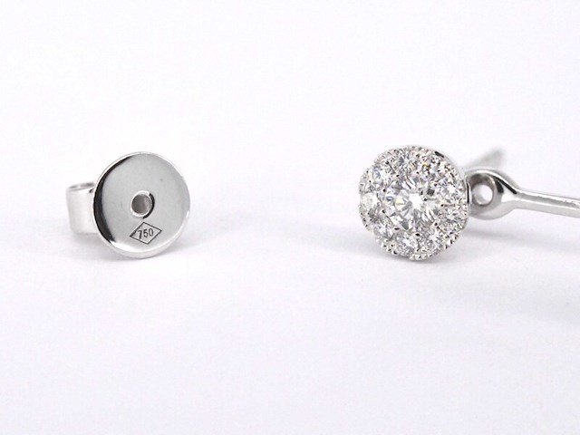 Witgouden luxe dubbele oorknoppen met diamanten - afbeelding 4 van  6