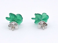 Witgouden oorbellen 0.18 carat met groene edele bloem en grote diamanten - afbeelding 10 van  11