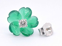 Witgouden oorbellen 0.18 carat met groene edele bloem en grote diamanten - afbeelding 11 van  11