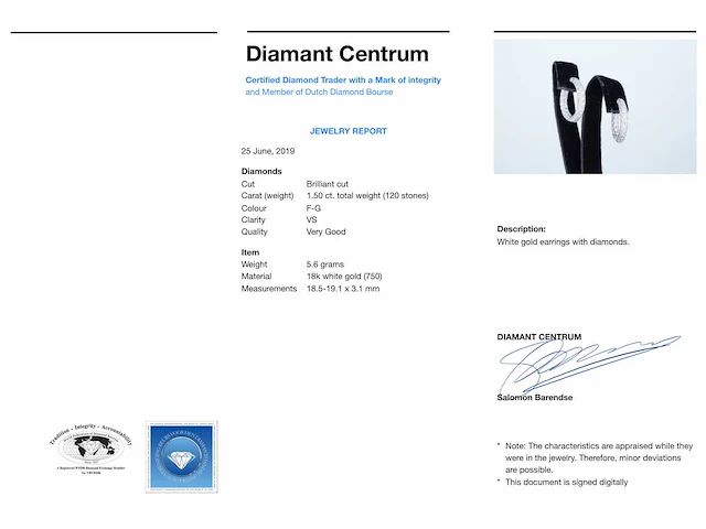 Witgouden oorbellen briljant diamant - afbeelding 3 van  9