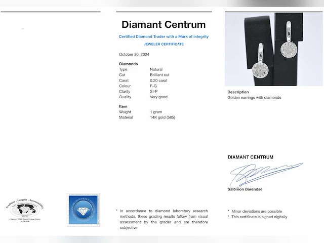 Witgouden oorbellen diamant 0.20 ct - afbeelding 2 van  10