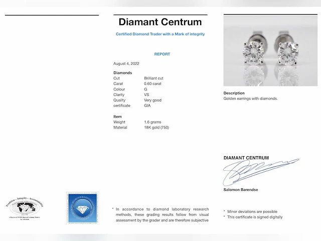 Witgouden oorbellen diamant 0.60 ct - afbeelding 5 van  5