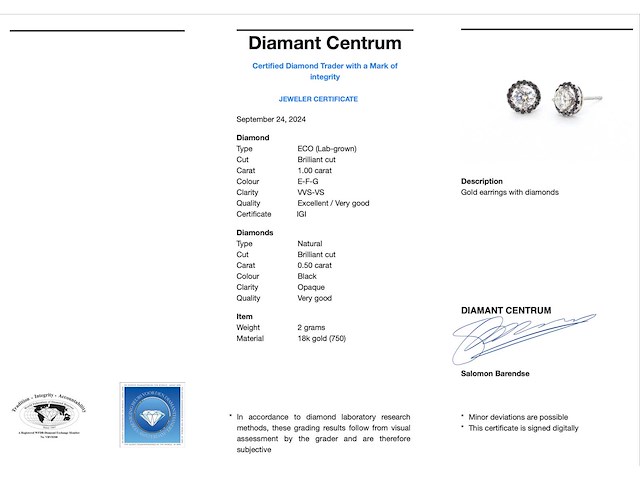 Witgouden oorbellen diamant 1.00 carat met zwarte diamanten - afbeelding 3 van  8