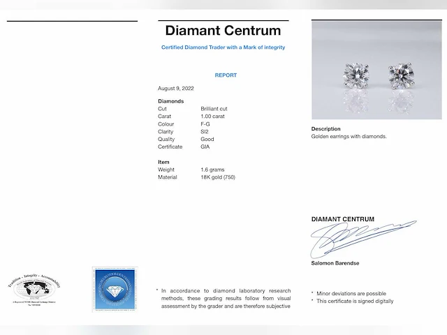 Witgouden oorbellen diamant 1.00 ct - afbeelding 7 van  7