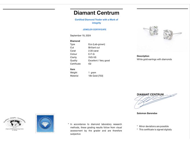 Witgouden oorbellen diamanten 2.00 carat - afbeelding 3 van  9