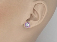 Witgouden oorbellen diamanten en roze saffieren - afbeelding 2 van  8