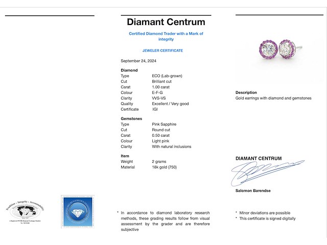 Witgouden oorbellen diamanten en roze saffieren - afbeelding 3 van  8