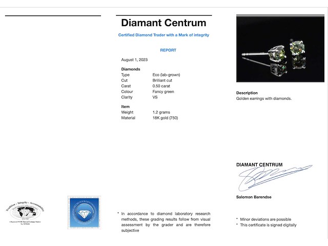 Witgouden oorbellen groene diamant 0.50 carat - afbeelding 3 van  9