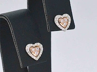 Witgouden oorbellen hart diamant roze wit - afbeelding 5 van  9