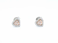 Witgouden oorbellen hart diamant roze wit - afbeelding 7 van  9