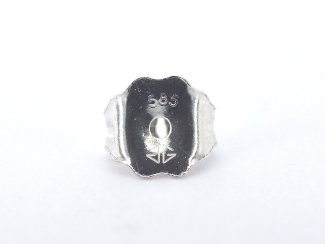 Witgouden oorbellen met 0.18 carat natuurlijke diamanten en parelmoer edele bloem - afbeelding 5 van  8